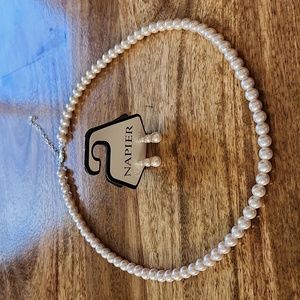 New {Napier} Light Pink Pearl Necklace & Stud Earrings Set